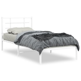 Metal bed frame with white headboard 90x190 cm by , Beds and slatted bases - Ref: Foro24-355602, Price: 53,58 €, Discount: %