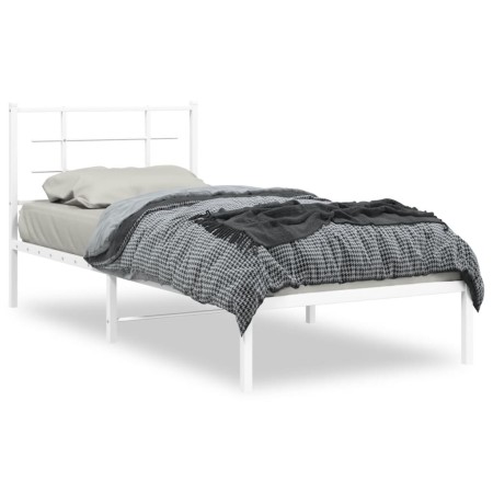 Estructura de cama de metal con cabecero blanco 90x190 cm de , Camas y somieres - Ref: Foro24-355602, Precio: 56,06 €, Descue...