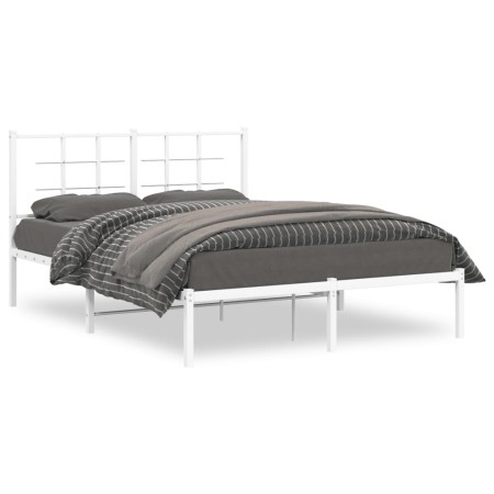 Estructura de cama de metal con cabecero blanca 135x190 cm de , Camas y somieres - Ref: Foro24-355609, Precio: 81,82 €, Descu...