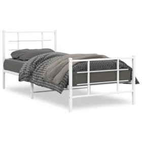 Metal bed frame with headboard and footboard white 90x200 cm by , Beds and slatted bases - Ref: Foro24-355621, Price: 60,99 €...