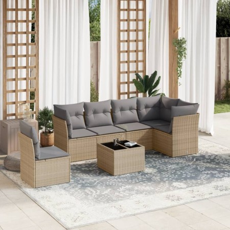 Set aus 7-teiligen Gartensofas und Kissen, synthetisches Rattan, beige von , Gartensets - Ref: Foro24-3249548, Preis: 453,99 ...