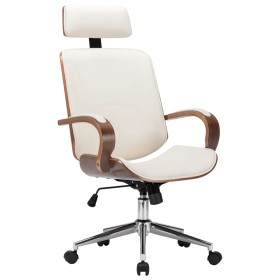 Silla oficina con reposacabezas cuero sintético madera crema de vidaXL, Sillas de oficina - Ref: Foro24-283136, Precio: 250,9...