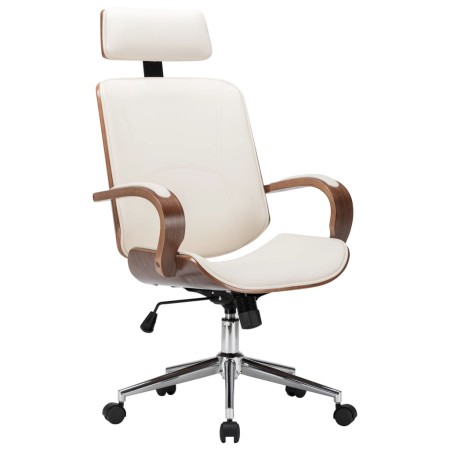 Office chair with headrest cream wood synthetic leather by vidaXL, Office chairs - Ref: Foro24-283136, Price: 253,99 €, Disco...