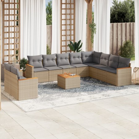 Set de sofás de jardín 11pzas con cojines ratán sintético beige de , Conjuntos de jardín - Ref: Foro24-3258524, Precio: 796,9...