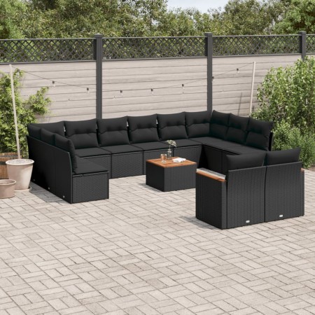 Set aus Gartensofas und Kissen 13 Stück synthetisches Rattan schwarz von , Gartensets - Ref: Foro24-3258849, Preis: 865,99 €,...