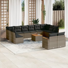 Set of garden sofas with 13 pieces of gray synthetic rattan cushions by , Garden sets - Ref: Foro24-3258854, Price: 814,72 €,...