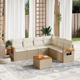 Set of 7-piece garden sofas and beige synthetic rattan cushions by , Garden sets - Ref: Foro24-3259251, Price: 573,07 €, Disc...