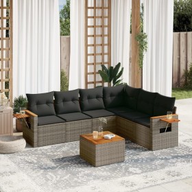 7-piece garden sofa set with gray PE rattan cushions by , Garden sets - Ref: Foro24-3259253, Price: 457,99 €, Discount: %