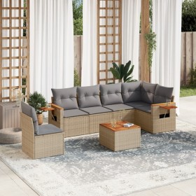 Set aus 7-teiligen Gartensofas und Kissen, synthetisches Rattan, beige von , Gartensets - Ref: Foro24-3259266, Preis: 504,99 ...