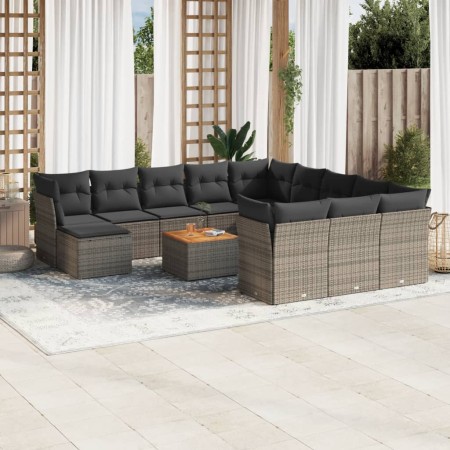 Set of garden sofas with 13 pieces of gray synthetic rattan cushions by , Garden sets - Ref: Foro24-3223988, Price: 834,79 €,...