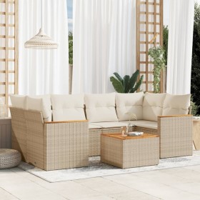 Set aus 7-teiligen Gartensofas und Kissen, synthetisches Rattan, beige von , Gartensets - Ref: Foro24-3258201, Preis: 490,99 ...