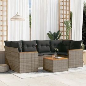 7-piece garden sofa set with gray PE rattan cushions by , Garden sets - Ref: Foro24-3258203, Price: 437,44 €, Discount: %