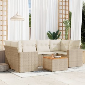 7-teiliges Gartensofa-Set und beigefarbene synthetische Rattankissen von , Gartensets - Ref: Foro24-3224021, Preis: 548,03 €,...