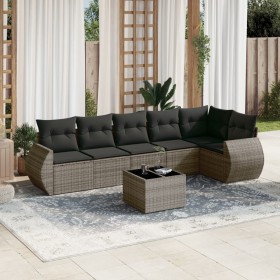 7-piece garden sofa set with gray PE rattan cushions by , Garden sets - Ref: Foro24-3253737, Price: 500,08 €, Discount: %