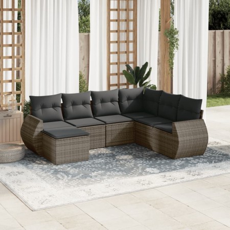 7-piece garden sofa set with gray PE rattan cushions by , Garden sets - Ref: Foro24-3254037, Price: 468,99 €, Discount: %