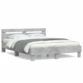 Cama con cabecero madera de ingeniería gris hormigón 150x200 cm de , Camas y somieres - Ref: Foro24-3207416, Precio: 145,99 €...