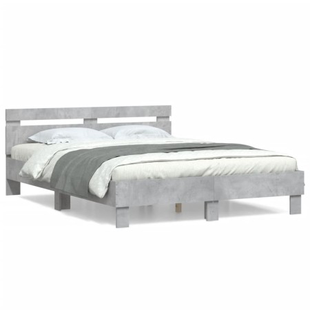 Concrete gray engineered wood bed with headboard 150x200 cm by , Beds and slatted bases - Ref: Foro24-3207416, Price: 146,24 ...