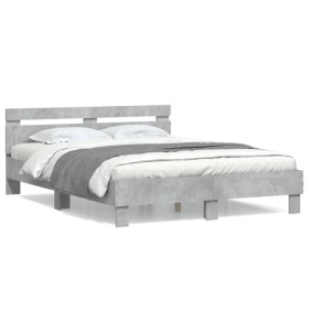 Cama con cabecero madera de ingeniería gris hormigón 140x200 cm de , Camas y somieres - Ref: Foro24-3207423, Precio: 142,99 €...