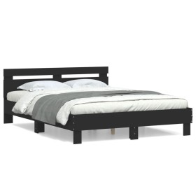 Bed frame with black engineered wood headboard 140x200 cm by , Beds and slatted bases - Ref: Foro24-3207421, Price: 148,98 €,...