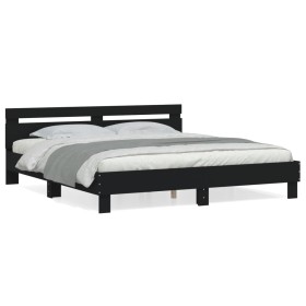 Estructura cama con cabecero madera ingeniería negro 180x200 cm de , Camas y somieres - Ref: Foro24-3207400, Precio: 160,91 €...