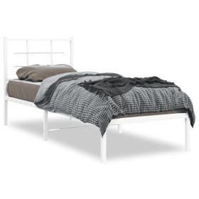 Metal bed frame with white headboard 80x200 cm by , Beds and slatted bases - Ref: Foro24-355601, Price: 59,17 €, Discount: %