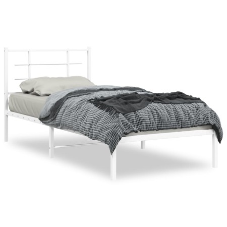 Metal bed frame with white headboard 90x200 cm by , Beds and slatted bases - Ref: Foro24-355603, Price: 62,29 €, Discount: %