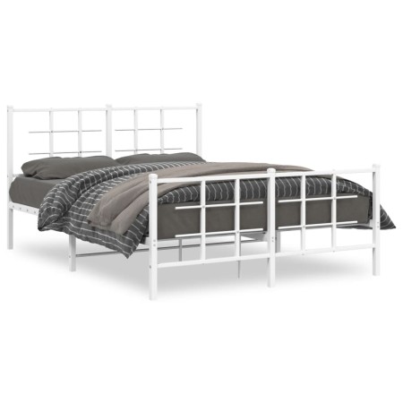 Estructura cama metal con cabecero y estribo blanco 140x200 cm de , Camas y somieres - Ref: Foro24-355629, Precio: 93,46 €, D...