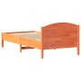 Bed frame with wax brown pine wood headboard 90x200 cm by , Beds and slatted bases - Ref: Foro24-842621, Price: 93,63 €, Disc...