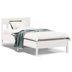 Bed frame with white pine wood headboard 90x190 cm by , Beds and slatted bases - Ref: Foro24-842675, Price: 88,99 €, Discount: %