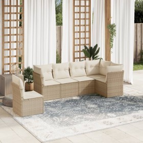 Gartensofa-Set mit Kissen, 6-teilig, beiges synthetisches Rattan von , Gartensets - Ref: Foro24-3249537, Preis: 409,34 €, Rab...