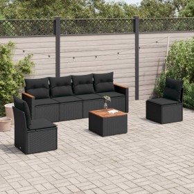 7-teiliges Garten-Essset und schwarze Kissen aus synthetischem Rattan von , Gartensets - Ref: Foro24-3258268, Preis: 439,76 €...