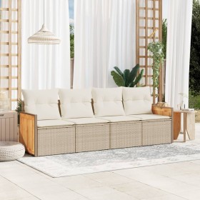 Gartensofa-Set mit Kissen, 4-teilig, beiges synthetisches Rattan von , Gartensets - Ref: Foro24-3259853, Preis: 303,99 €, Rab...