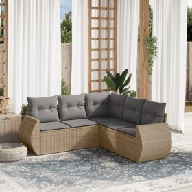 Gartensofa-Set mit Kissen, 5-teilig, beiges synthetisches Rattan von , Gartensets - Ref: Foro24-3253686, Preis: 410,93 €, Rab...