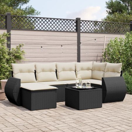 7-teiliges Garten-Essset und schwarze Kissen aus synthetischem Rattan von , Gartensets - Ref: Foro24-3254003, Preis: 492,00 €...