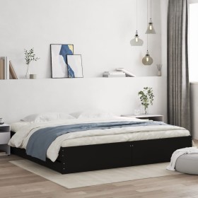 Black engineered wood bed frame with drawers 160x200 cm by , Beds and slatted bases - Ref: Foro24-3207260, Price: 207,07 €, D...