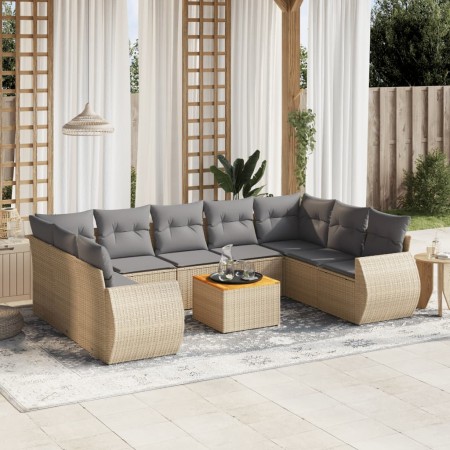 Gartensofa-Set mit beigen Kissen, 10-teilig, synthetisches Rattan von , Gartensets - Ref: Foro24-3225149, Preis: 668,82 €, Ra...