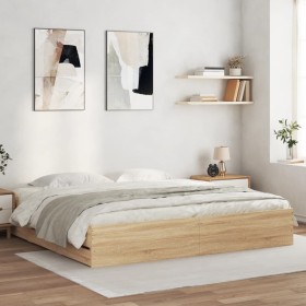 Cama con cajones madera ingeniería roble Sonoma 160x200 cm de , Camas y somieres - Ref: Foro24-3207261, Precio: 200,53 €, Des...