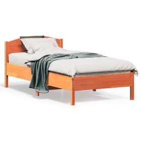 Bed frame with wax brown pine wood headboard 75x190 cm by , Beds and slatted bases - Ref: Foro24-842629, Price: 85,37 €, Disc...