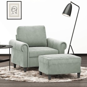 Hellgrauer Samtsessel mit Hocker 60 cm von , Sofas - Ref: Foro24-3201205, Preis: 223,95 €, Rabatt: %