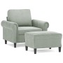 Light gray velvet armchair with stool 60 cm by , Sofas - Ref: Foro24-3201205, Price: 223,95 €, Discount: %