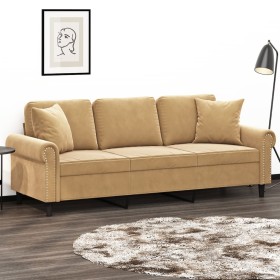 3-seater sofa with brown velvet cushions 180 cm by , Sofas - Ref: Foro24-3200962, Price: 311,99 €, Discount: %