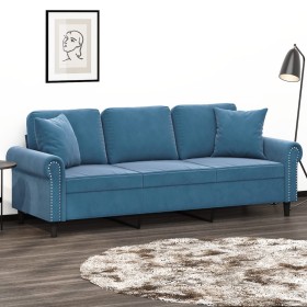 Sofá de 3 plazas con cojines terciopelo azul 180 cm de , Sofás - Ref: Foro24-3200964, Precio: 309,99 €, Descuento: %