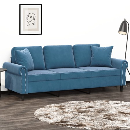 Sofá de 3 plazas con cojines terciopelo azul 180 cm de , Sofás - Ref: Foro24-3200964, Precio: 309,77 €, Descuento: %