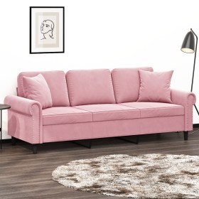 Sofá de 3 plazas con cojines terciopelo rosa 180 cm de , Sofás - Ref: Foro24-3200958, Precio: 309,99 €, Descuento: %