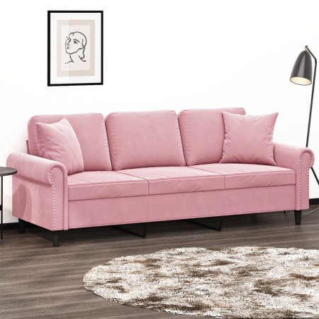 Sofá de 3 plazas con cojines terciopelo rosa 180 cm de , Sofás - Ref: Foro24-3200958, Precio: 309,77 €, Descuento: %