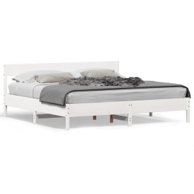 White pine wood bed frame with headboard 200x200cm by , Beds and slatted bases - Ref: Foro24-3216201, Price: 213,99 €, Discou...