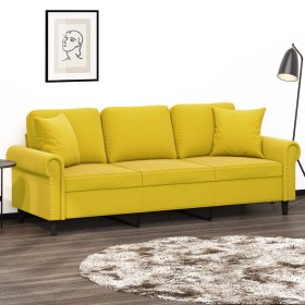 3-seater sofa with yellow velvet cushions 180 cm by , Sofas - Ref: Foro24-3200961, Price: 311,99 €, Discount: %