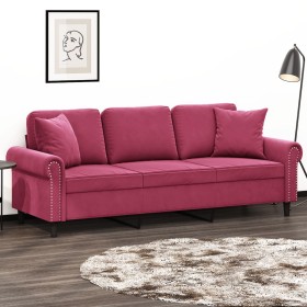 3-seater sofa with red velvet cushions 180 cm by , Sofas - Ref: Foro24-3200959, Price: 310,59 €, Discount: %