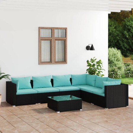 Set de muebles de jardín 7 pzas y cojines ratán sintético negro de , Conjuntos de jardín - Ref: Foro24-3101729, Precio: 688,9...