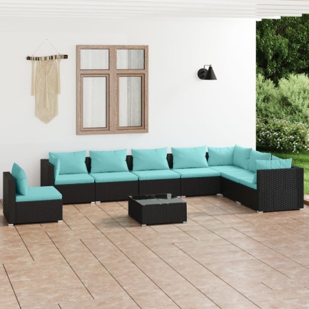 Set de muebles de jardín 9 pzas y cojines ratán sintético negro de , Conjuntos de jardín - Ref: Foro24-3102377, Precio: 885,9...